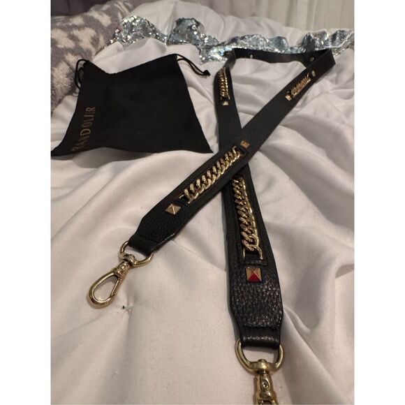 Vintage Bandolier black leather & gold curb chain cuban/belt/strap set - Picture 1 of 5